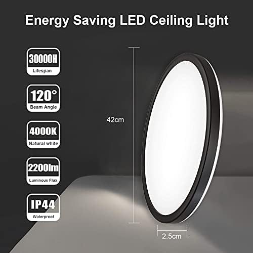 artbrite Bathroom Light Ceiling 24W, LED Ceiling Lights Waterproof 2200LM Round, Natural White 4000K, 192W Equivalent, Ceiling Light Fitting for Kitchen Bedroom Hallway Living Room Ø 42cmx2.5cm