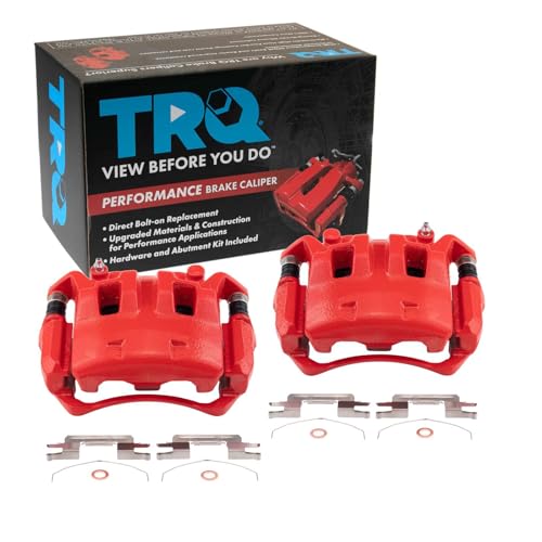 Image of TRQ Performance Front Brake Caliper Set Painted Red Brackets Compatible with 2005-2021 Nissan Frontier 2005-2012 Pathfinder 2005-2015 Xterra