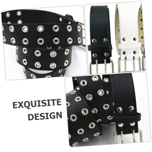 1Pc Punk Style Double Row Waist Belt Durable Artificial Fashion Belt for Men All Matching Design Choice Black2