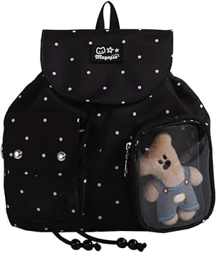 Cutecore Ita Backpack for Women, Kawaii Y2k Polka Dot Star Drawstring Aesthetic Daypack Fashion Backpack Purse black