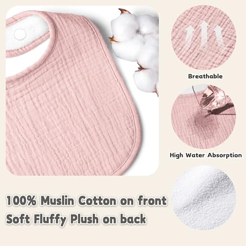 Image of Susurration Muslin Baby Drool Bibs 6Pack Soft Square Adjustable Baby Bandana Bibs for Unisex Girls & Boys