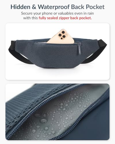 Image of Destinio Waist Bag for Men and Women - Anti Theft, Waterproof Zippers and Back Pocket - Large Travel Waist Pouch, Fanny Pack, Belt & Hip Bag for Hiking, Passport, Gym (Blue)