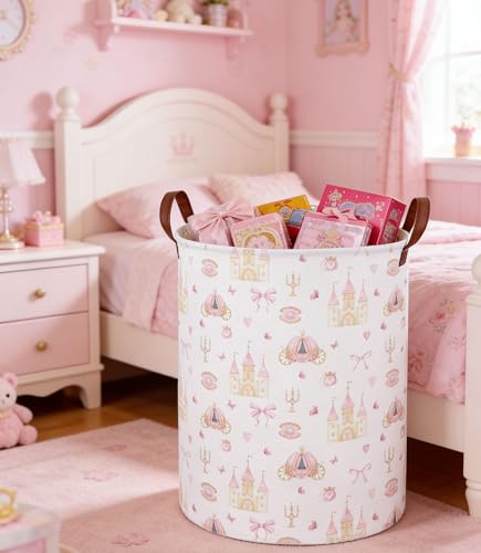 Image of Kids Laundry Hamper Kids Dirty Clothes Hamper Collapsible Waterproof Toys Storage Bin Boys and Girls Hampers Princess Room Decor Gift Baskets(Cute Princess)