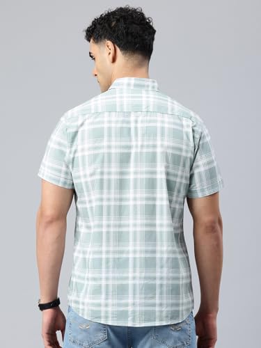 Image of Majestic Man Men Slim Fit Pure Cotton Checkred Half Sleeve Casual Shirt