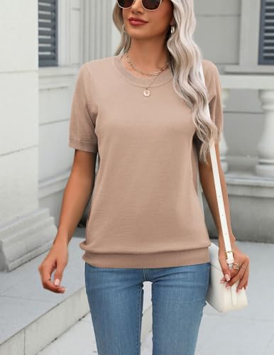 Image of Zeagoo Womens Summer Short Sleeve Tops Crew Neck Lightweight Pullover Sweaters Loose Dressy Casual Blouse Basic Clothes