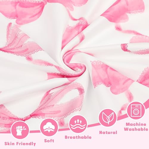 Image of Crib Sheets for Girls and Boys, HNHUAMING Crib Sheet Fitted Fits for Standard Crib & Toddler Mattresses, Ultra Soft Breathable Baby Crib Sheets Neutral 52'' X 28'' inch Crib Sheet, Pink Bow
