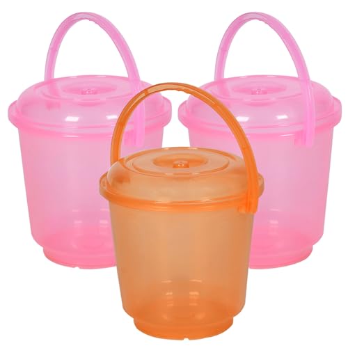 Heart Home Pack of 3 Bucket | Bathroom Bucket | Utility Bucket for Daily Use | Water Storage Bucket | Bathing Bucket with Handle & Lid | 13 LTR | SUPER-013 | Transparent | Pink & Orange