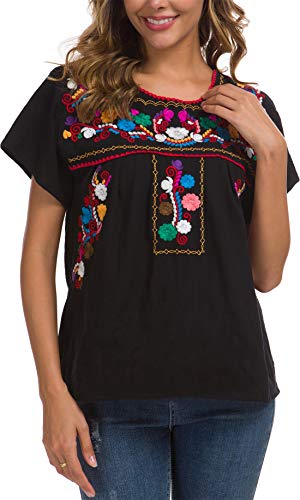 YZXDORWJ Women's Embroidered Mexican Peasant Blouse Mexico Summer Shirt Short Sleeve4