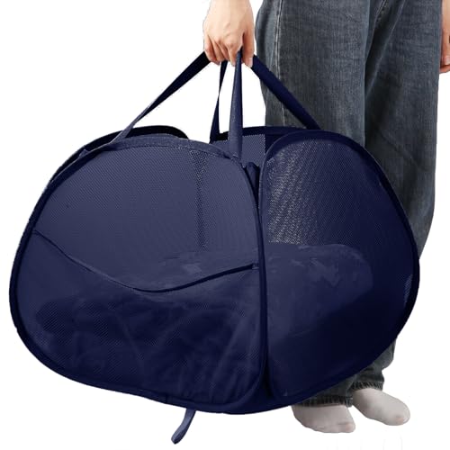 Image of Collapsible Laundry Baskets, 90L Large Foldable Laundry Basket, Durable Mesh Pop Up Hampers for Laundry, Dirty Clothes Laundry Hamper for Bedroom, Bathroom, Dorm, Laundry Room, Travel or Camping Navy