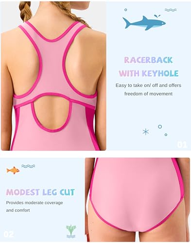 Image of G Gradual Girl's One Piece Swimsuits Racerback Kids Bathing Suit | for Girls 7-16Y, Fully lined for no see-through, Wider straps, UPF 50+, Modest coverage, Swimwear for Swim Team, Beach, Pool