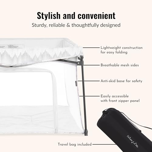 Image of Dream On Me Ziggy Playpen Only, Soft Base, Portable, 43.3in, Dove White | Soft padded base, non-cross frame, foldable iron frame, 210D nylon, Ages 6-36mo, 30lbs, ASTM certified, Quick setup.