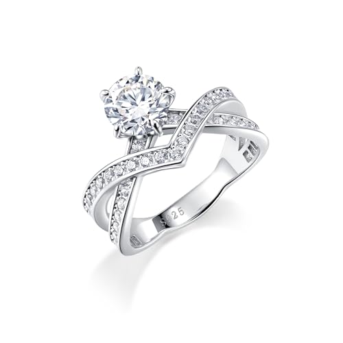 925 Sterling Silver 14K Plated White Gold Rings for Women 1.0 CT Moissanite Diamond Engagement Promise Anniversary Ring Wedding Bands for Women Elegant Gift Jewelry