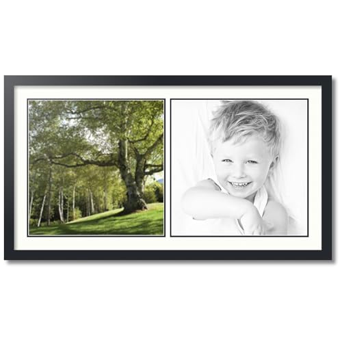 ArtToFrames Collage Photo Frame Double Mat with 2 - 16x16 Openings and Satin Black Frame
