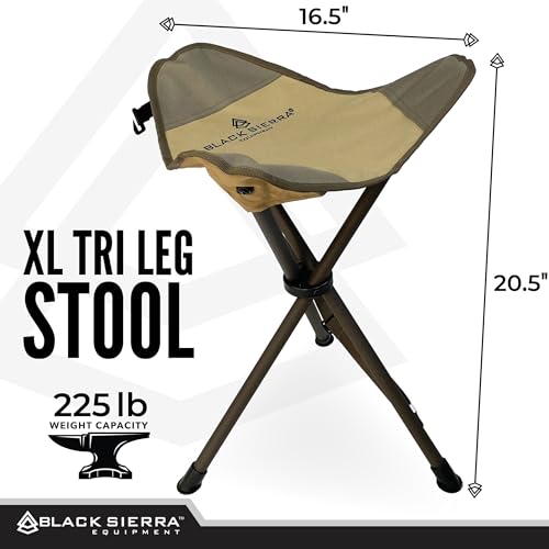 Black Sierra Folding Hunting Stool w/Shoulder Strap Supports 225 lbs, Lightweight Collapsible Tripod Seat, Foldable Steel Frame Chair Perfect for Hunting, Fishing, Hiking, Travel - Thumbnail 2