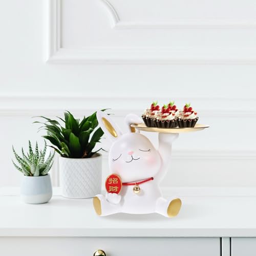 Plateau à bijoux lapin résine blanc support acier déco table Lurrose