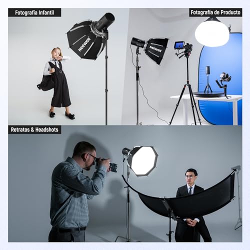 Miniatura 7 de Neewer 45cm Softbox Octagonal Bowens Mount, Configuración Rápida Plegable Con Difusores Rejilla De Panal Bolsa Para Q4 Rgb Cb60 Ms60b Ms60c Ms150b Compatible Con Godox Aputure Luz Estudio Video, Ns1p