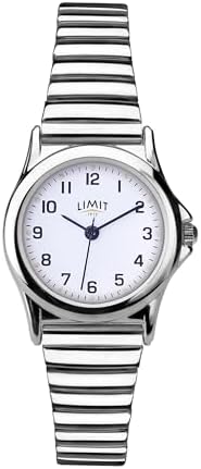 Limit Ladies Silver Watch 25mm Round Case White Dial with Full Figure Numbers Stainless Steel Expander Bracelet Quartz Analogue