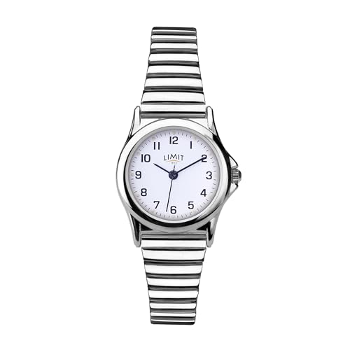 Limit Ladies Silver Watch 25mm Round Case White Dial with Full Figure Numbers Stainless Steel Expander Bracelet Quartz Analogue