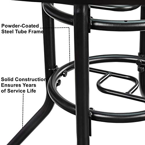 Hqhqhe 35" Outdoor Bistro Table Patio Dining Table Round Side Table Coffee Table Furniture With Umbrella Hole, Metal Frame Water Ripple Glass Top Black #TOP4