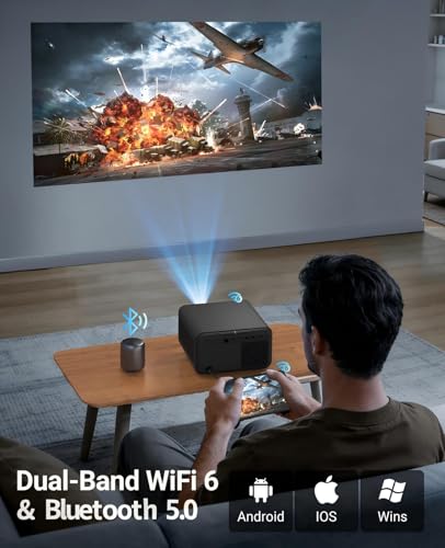 Image of 【Native 1080P & Auto Focus】Mini Projector with WiFi and Bluetooth, 800Ansi Brightness, Support 4K HD, Portable Movie Projector, Auto Keystone Correction, Compatible with Smartphone, Laptop, HDMI, USB