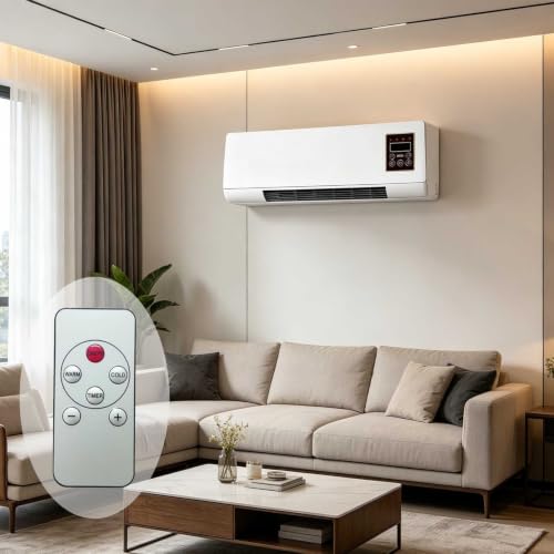 2 in 1 Wall Mounted Air Conditioner Fan No Window 1800w Portable Ductless Heater and Combo Mini Ac Unit Quiet Smart Space with Remote Timer for Bedroom Nursery Basement(White)