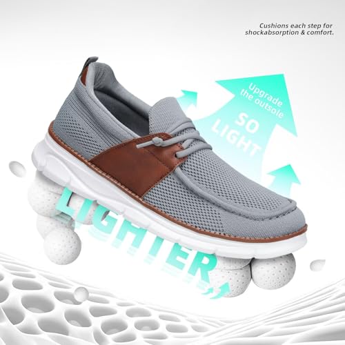 Image of Mens Casual Slip in Boat Shoes Fashion Lightweight Slip On Loafers Walking Beach Sneakers Work Mesh Oxfords Soft Sole Grey