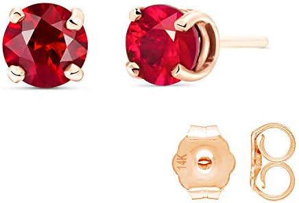 Galaxy Gold GG 14k Solid Rose Gold 1.30 ctw Brilliant Cut Round Ruby Stud Earrings Fiercely We Believed