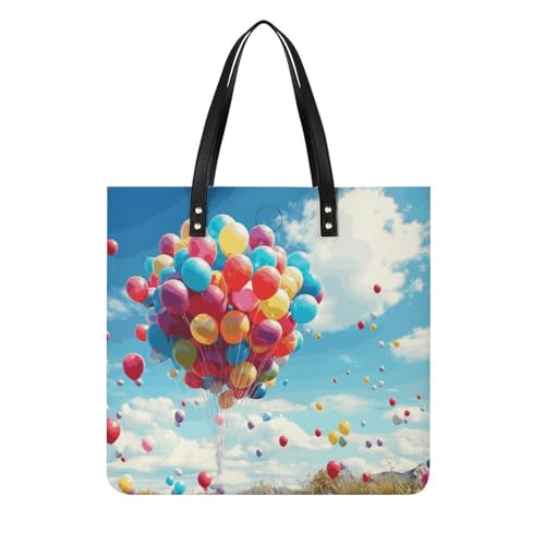 Sac seau souple en cuir végétalien chic avec motif ballons colorés