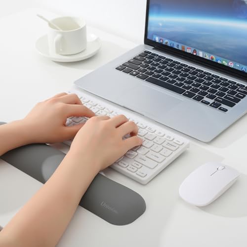 Image of UnivoColors Design-Medium Wave Keyboard Wrist Rest of Medium, Artificial Sheepskin+Memory Foam+Ergonomic+Anti-Slip Gel, Resilience Support During Work and Gaming,Keyboard Accessory,Grey