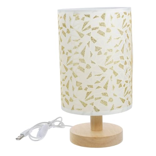 CANIGHT Lámpara De Escritorio Usb Base Madera y Pantalla Noche Mesita Diseño Elegante Decoración