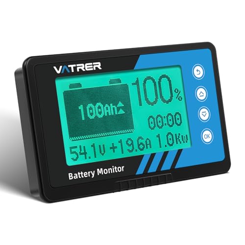 VATRER POWER 500A Batteriemonitor mit Shunt 8V-120V bis 500A Kapazitätsmesser für LiFePO4- & Blei-Säure-Batterien für Wohnmobile & Golfwagen LCD-Hintergrundbeleuchtung & Summeralarm