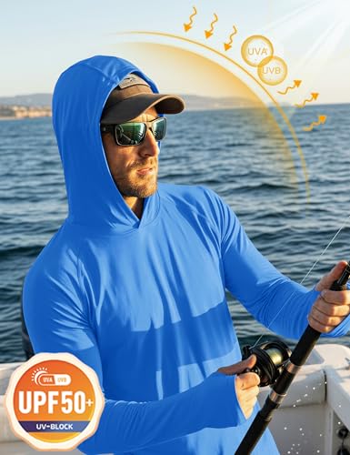 Image of MAGCOMSEN Men's Hooded UPF 50+ Sun Protection T Shirts Long Sleeve Athletic Fishing Shirts Rash Guards