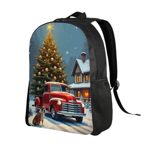 Comfort Fit Unisex Red Pickup Truck Christmas Tree Snowy Landscape Backpack Durable Daily Commute Travel Adventures 16 in2