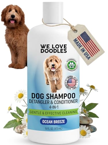 Dog Shampoo, Conditioner & Detangler-Best Shampoo for Goldendoodles, Poodles & Doodles Pet Hair -Hypoallergenic, Tearless, Sensitive Skin for Puppies & All Dog Breeds -Made in USA,16OZ (Ocean Breeze)