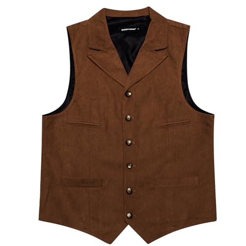Barry.Wang Men's Corduroy Vest V-Neck Vintage Western Cowboy Waistcoat Sleeveless Jacket Slim Fit Casual Business Vests4