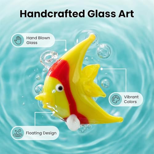 Image of Hand Blown Glass Fish Figurines with Floats, Set of 3 Small Tropical Sea Animal Decor (B)