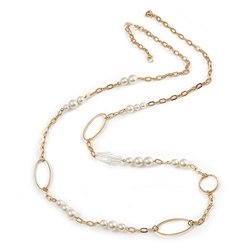 Chunky Chain with Oval Link and Pearl Bead Long Necklace/124cm Lo...