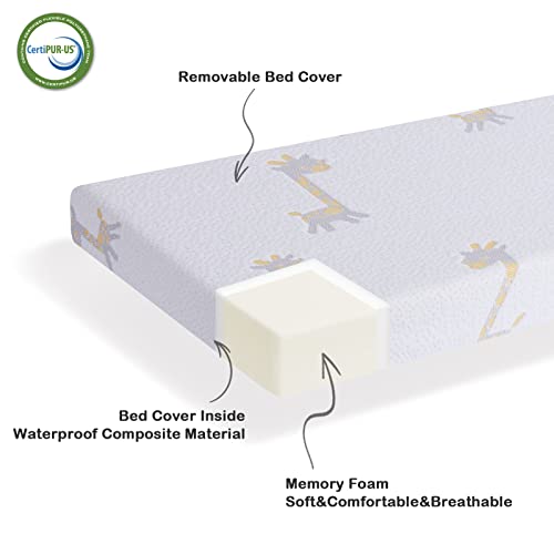 Pack N Play Mattresses, Portable Pack And Play Mattress Topper, Memory Foam Playpen Mattress With Removable Cover, Quiet And Odorless Playard Mattress Fits Pack N Play, 38"X26"X3"(Giraffe) #TOP2