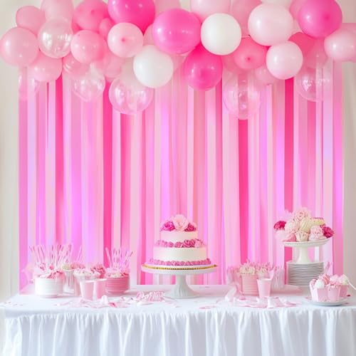 Image of 4 Hot Pink Streamers, 328ft Pack of Crepe Paper Party Decorations