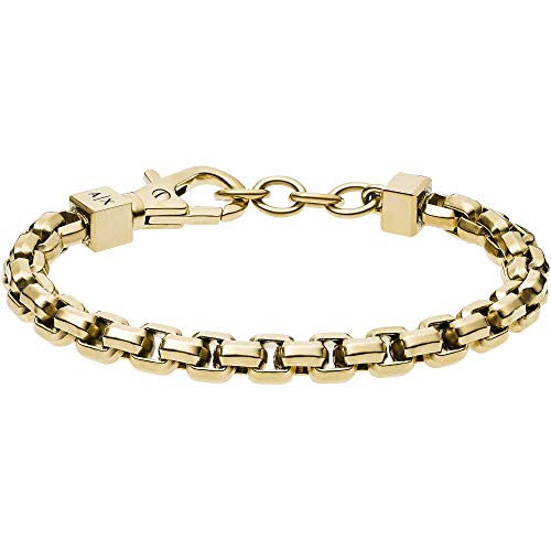 Armani Exchange Bracciale da uomo in acciaio inossidabile con chiusura a moschettone, Tono oro