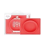 ezpz Tiny Plate (Coral) - 6 Months+ - 100% Silicone Suction Placemat + Plate for Infants - Fits on Most Highchair Trays - Baby Led Weaning Supplies