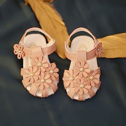 Infant Girl Closed Toe Breathable Hollow Stripes 3D Flowers Decorated Pu Princess Sandals Alien Sandals4