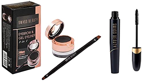 Image of SWISS BEAUTY Matte Eyebrow &Gel Eyeliner 2 In 1, Eye Makeup, Black-01, 7G And Swiss Beauty Bold Eye Super Lash Waterproof Mascara, Eye Makeup, Black-01, 7.5Ml