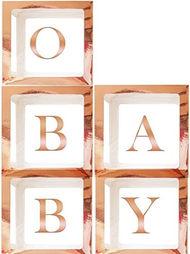 Balloon Box Decorations | 52 Letters (2-Sets of A-Z) for Custom NAME, Birthday Party, Baby Shower Decor, Gender Reveal Decorative Blocks (Sliver 5 Boxes and 52 Letter)