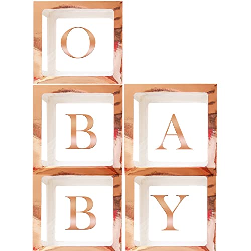Leixi Balloon Box Decorations | 52 Letters (2-Sets of A-Z) for Custom NAME, Birthday Party, Baby Shower Decor, Gender Reveal Decorative Blocks (Rose Gold 5 Boxes and 52 Letter)