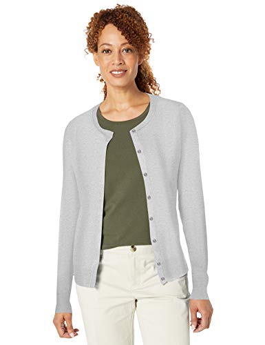 Amazon Essentials Women's Lightweight Crewneck Cardigan Sweater (Available In Plus Size), Light Grey Heather, X-Small #TOP1