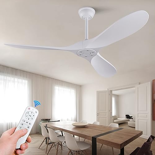 KBZZ 52'' Ceiling Fan Without Light, ABS Ceiling Fan with 3 Blade and Down Rods, Remote Control, DC Motor, Indoor Outdoor Ceiling Fans for Patio, Living Room, Bedroom, Office by KBZZ - Used condition - US$95.20