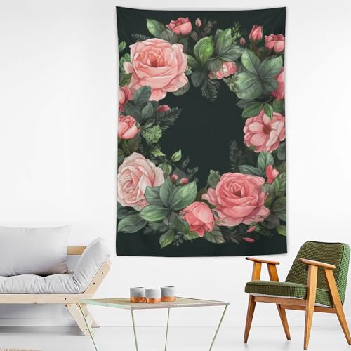 Tapisserie murale fleurs sur fond noir 152cm pour decoration esthetique de chambre