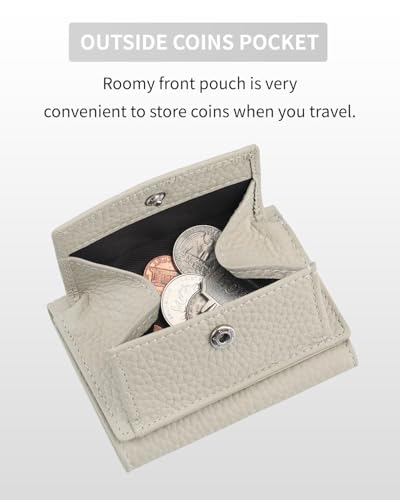 RFID Small Leather Wallet for Women with Cash Coin and Card Holders Compact Minimalist Pocket Wallet for Daily or Travel White (Beige)2