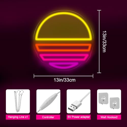 Image of Vaporwave Neon Sign Sunset Vibrant LED Light | Colorful USB Powered Dimmable Home Wall Art Room Decoration Office Decor 13 inchx13 inch